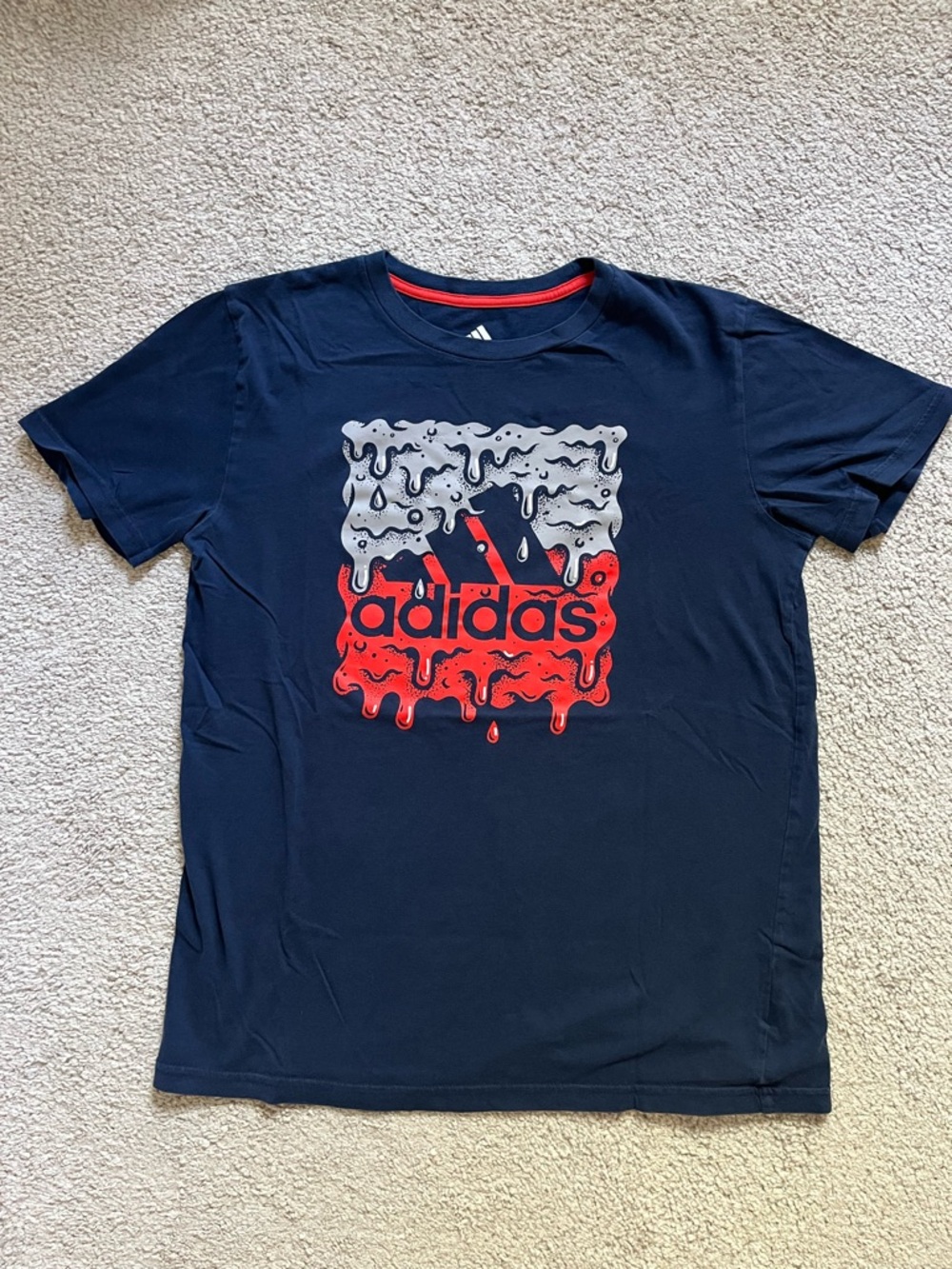 adidas Navy Boy Large  Short-Sleeve Tee with Red and Gray Drip Logot